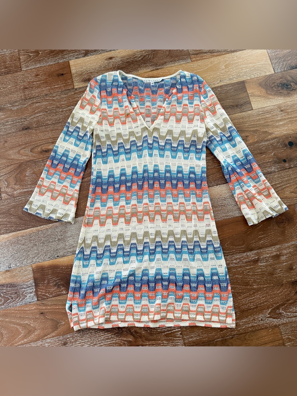 Trina Turk Chevron Open-Knit Layne 2 Multicolor Swim Coverup Dress Size M